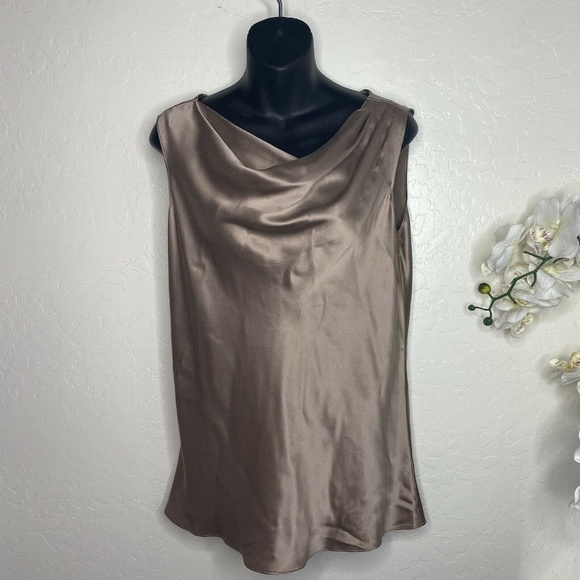 Natori Tops - Josie Natori Amalia Tank Cowl Neck 100% Silk M Mocha Tank Top